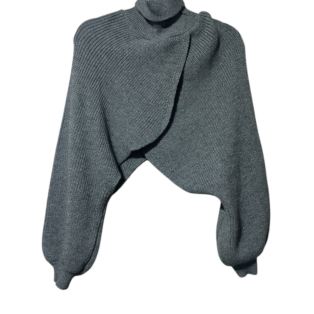 Micas XS Gray Asymmetrical Cowl Neck Sweater